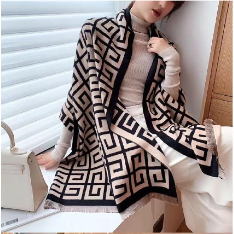 Premium Double-Sided Jacquard Houndstooth Scarf Wrap Women Winter Fall Warm Cotton Blend Shawl 185x70cm