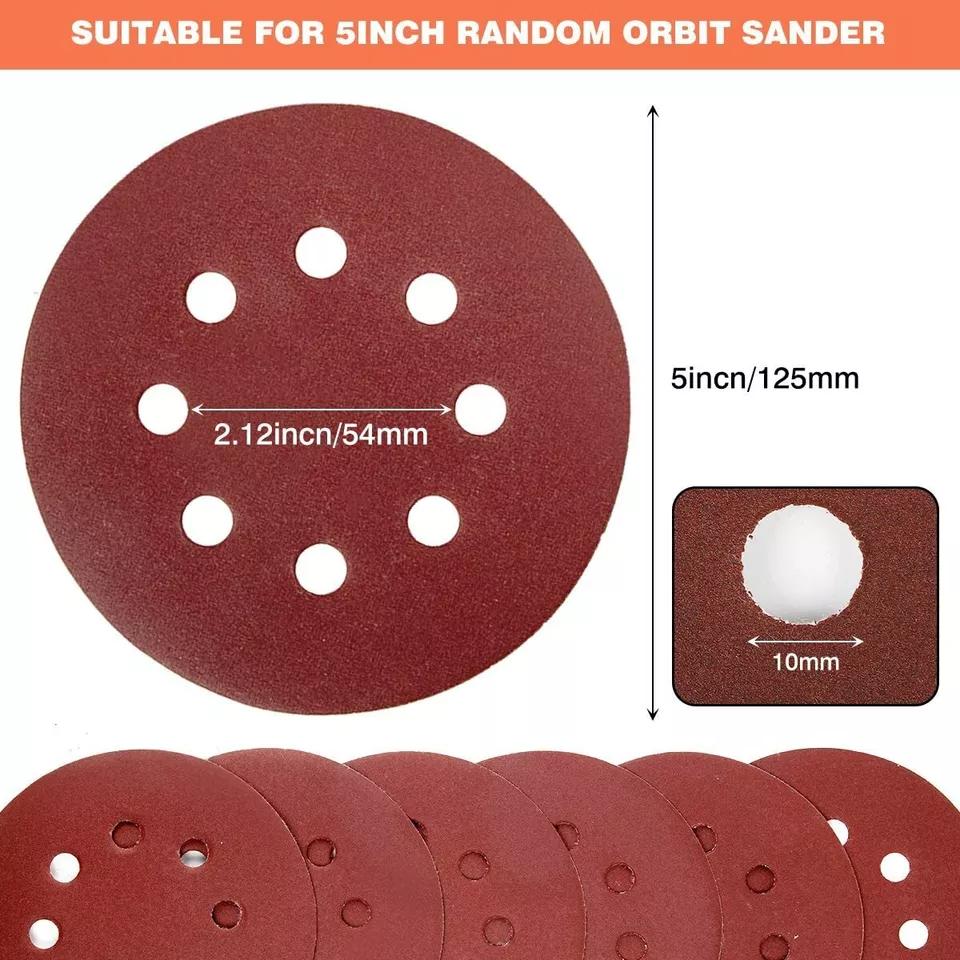 Local Stock Fast Shipping 100pcs 5 Inch 8-Hole Hook Loop Sanding Discs Abrasive Discs for Random Orbital Sander 40-180 Grits