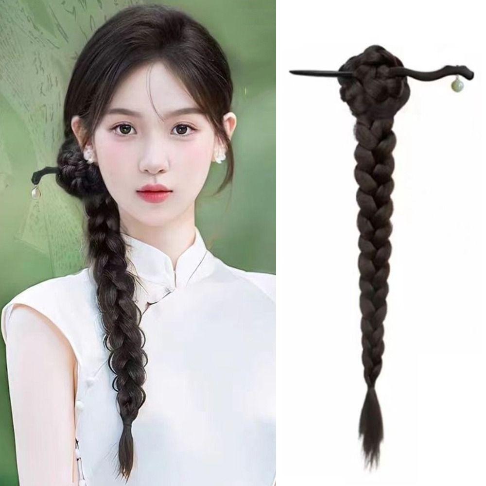 Hair Stick Claw Clip Ponytail Wig Hanfu Hairpin Twist Braid Wig New Chinese Style Wig  for Women