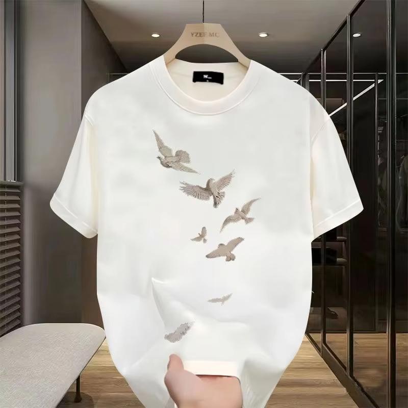 2025 Men's summer 100 cotton fashionable casual sports loose plus size letter pattern printed round neck short sleeved T-shirt