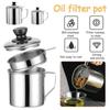 1.8L Stainless Steel Oil Container Oil Strainer Tray Kitchen Cooking Grease Filter Oil Fat