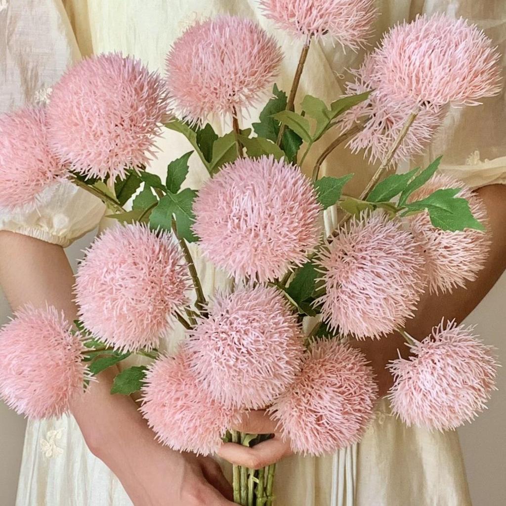 Three-Headed Soft Touch Artificial Green Pom-Pom Flower for Floral Arrangements