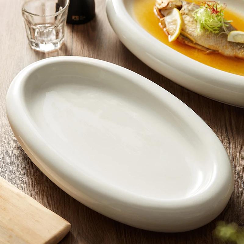 Oval Ceramic Cooking Dish Sashimi Sushi Plate Serving Platter Home Kitchen Solid Color Tableware Snack Desserts Dish Steak Plate