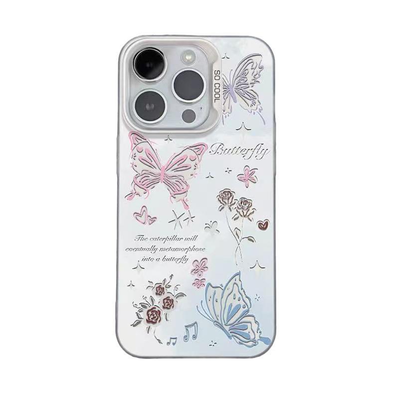 Rose Butterfly Phone Case for iPhone 12 To 15 Pro Max