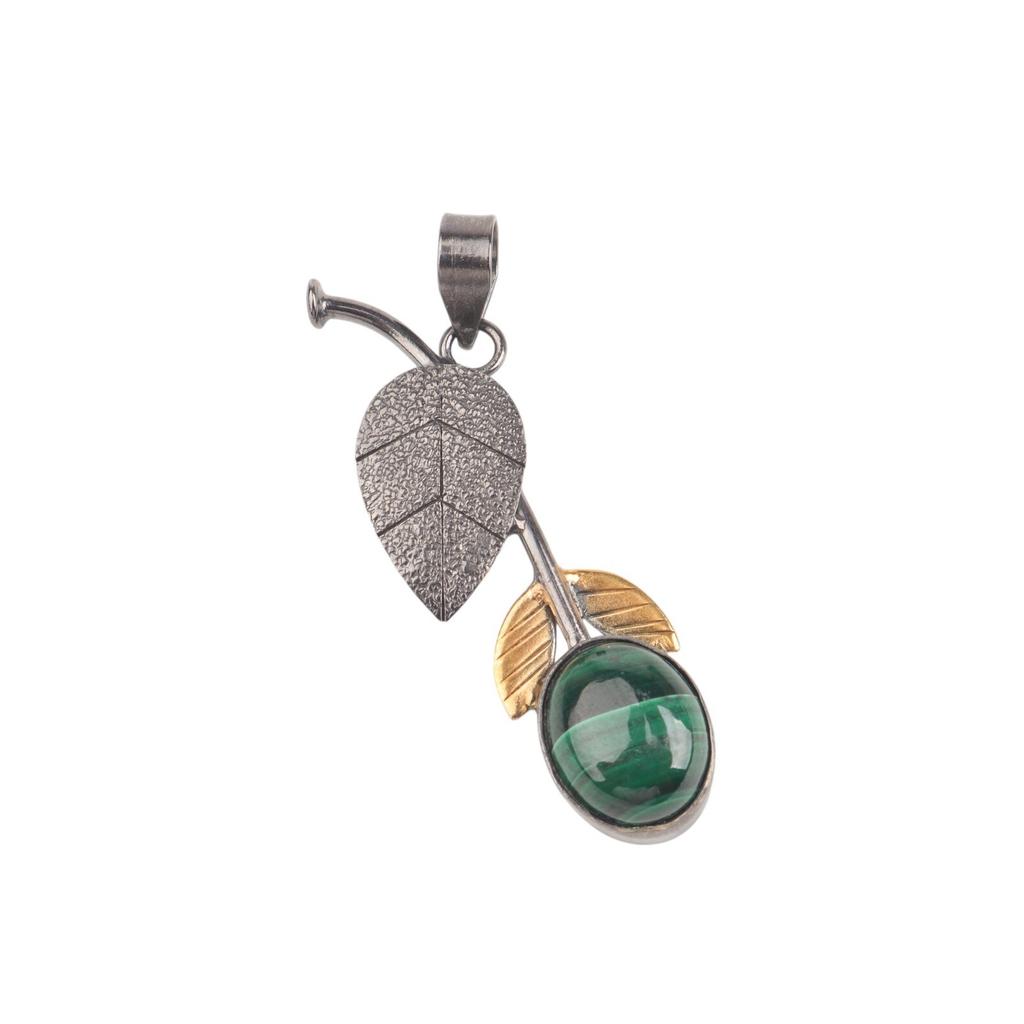 Malachite Pendant 925 Sterling Silver Green Gemstone Handmade Jewelry For Mother PP-55-34