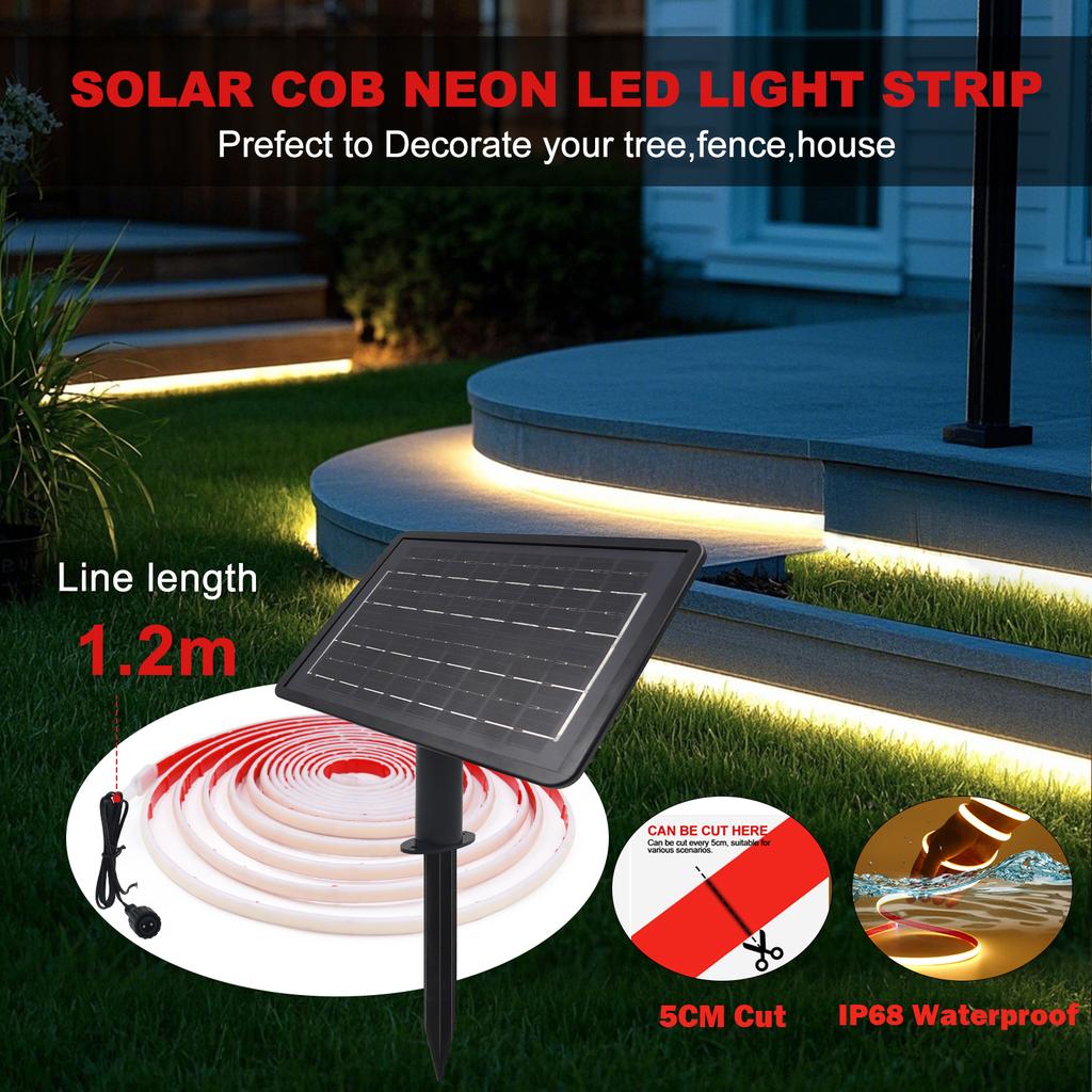 DC24V Solar COB Neon Strip IP68 Waterproof 320Leds/M Red/Yellow/Blue/White Flexible Ribbon Rope Light Dimmable Linear Lighting