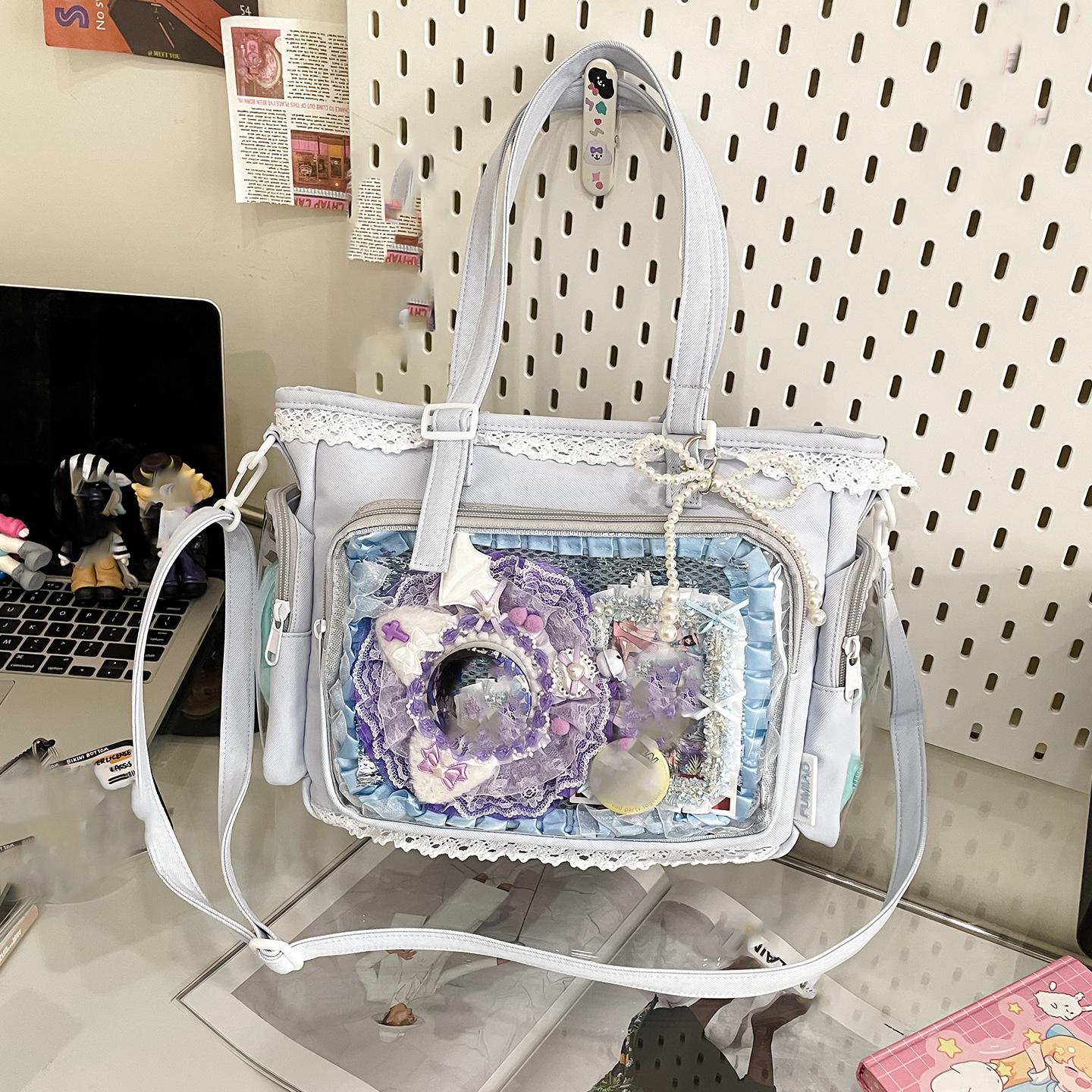 

Милая японская сумка ита в стиле Y2K, прозрачная сумка-тоут через плечо, большая вместимость, повседневная сумка кроссбоди, сумки для DIY-дисплея One Size синий