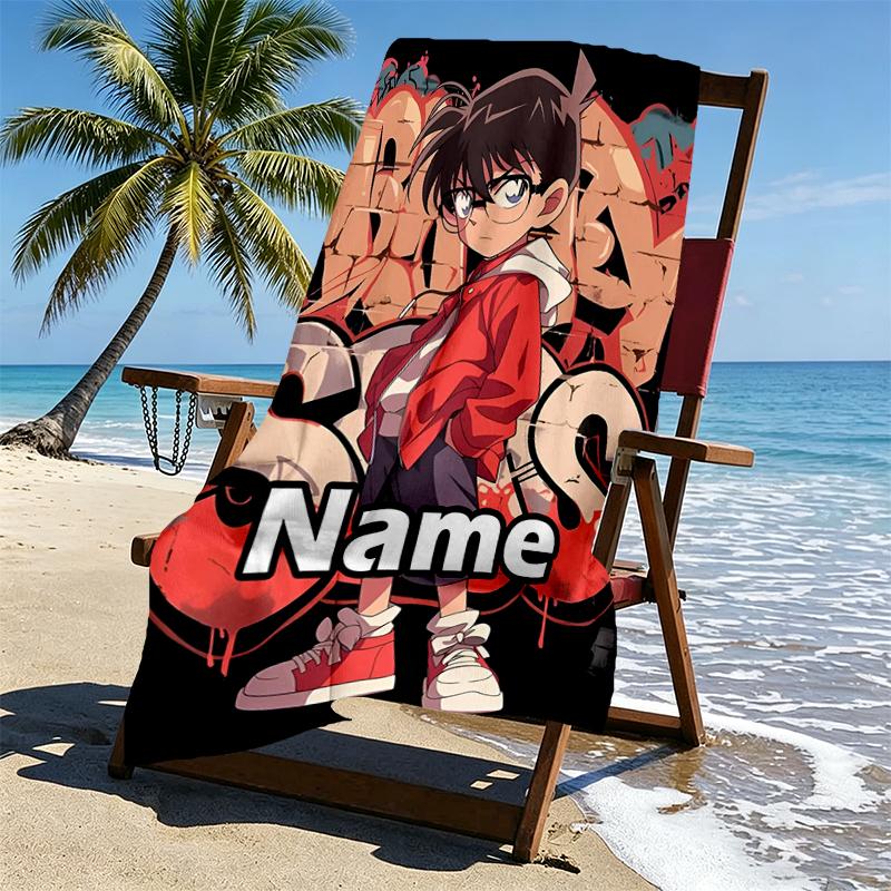Custom Name Personalized Anime Print Beach Towel, for Trip Camping Beach Party Home Decor, Birthday Gift for Family & Friends