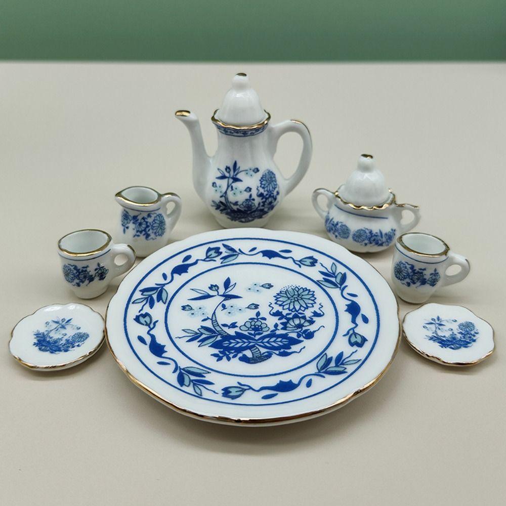 

Tableware Dollhouse Dinnerware Dish Plate Miniature Cups Pot Doll Porcelain Tea Set Playing House Style 6