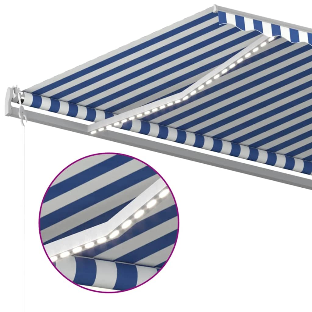 Automatic Awning with LED Lights & Wind Sensor 500x350 cm Blue and White