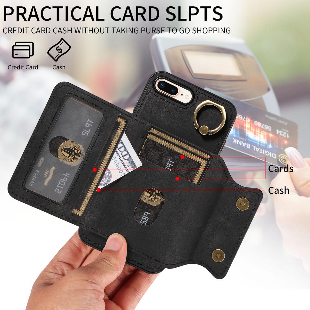Ring Bracket Card Holder Slots Cover Phone Case for iPhone 7,iPhone 8,iPhone 7 Plus,iPhone 8 Plus,iPhone SE 2020,iPhone SE 2022