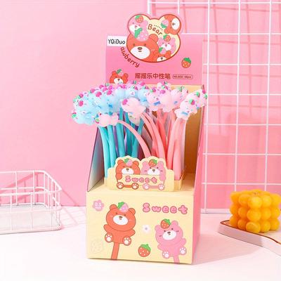 Back To School Season 48pcs 0.5mm Cartoon Soft Glue Bear Shaking Neutral Pen Cute Shape Swing Pen Gift Pen Black Water Pen