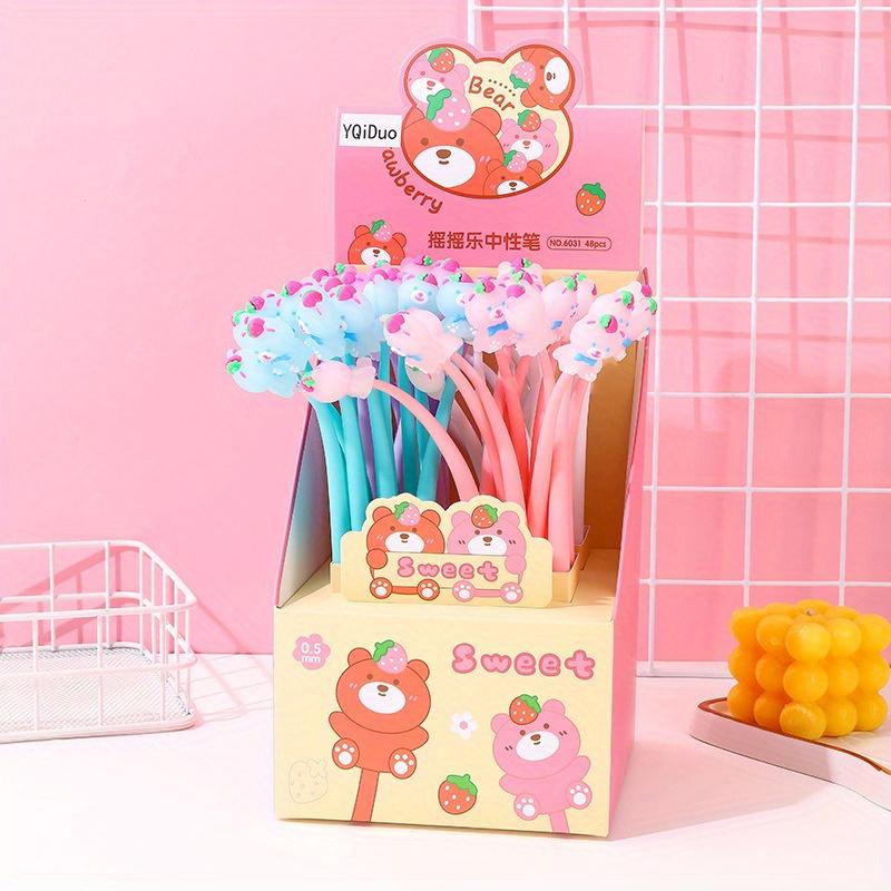 

Back to school season 48pcs 0.5mm cartoon soft glue bear shaking neutral pen cute shape swing pen gift pen black water pen Random style 48pcs