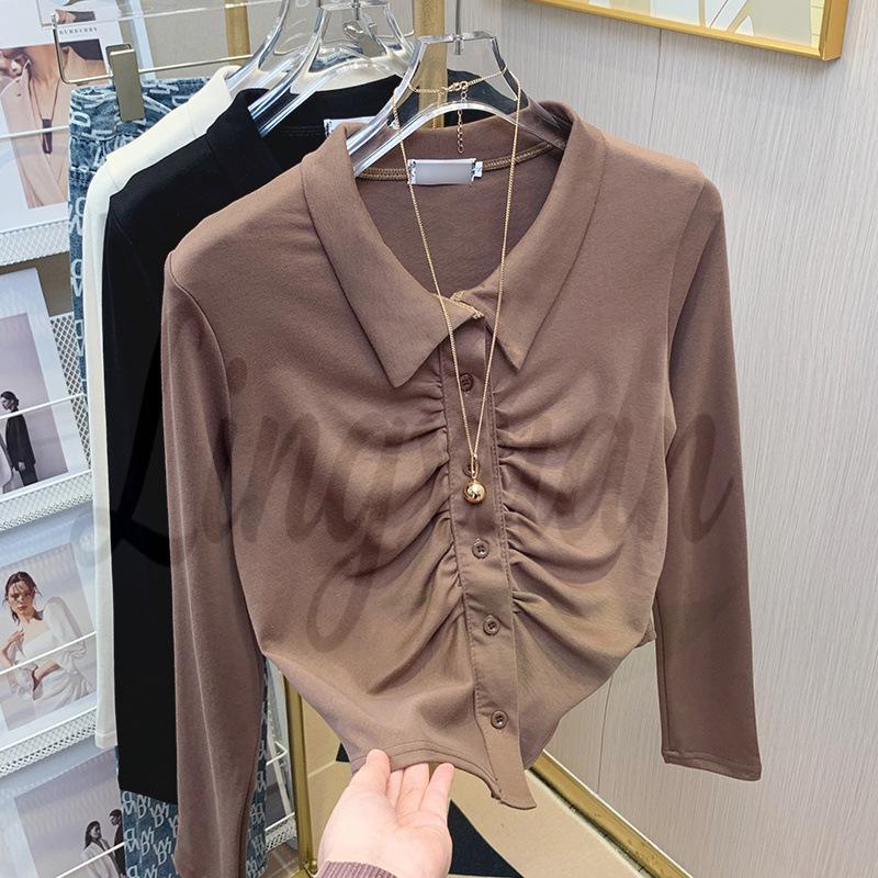 Women s Irregular Long Sleeve Korean College Style Polo for Fall/Winter XL кофейный