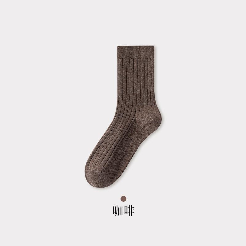 Spring And Autumn Wool Socks Men'S Double Needle Solid Color Boneless Ginger Silk Heating Socks Black Business Socks Breathable Mulberry Silk