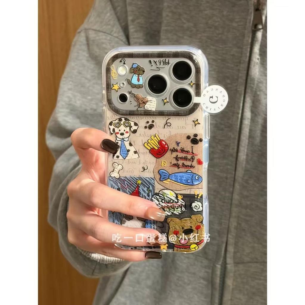 Graffiti oil painting puppy fish bones English suitable for 17promax mobile phone case iphone1615 protective case