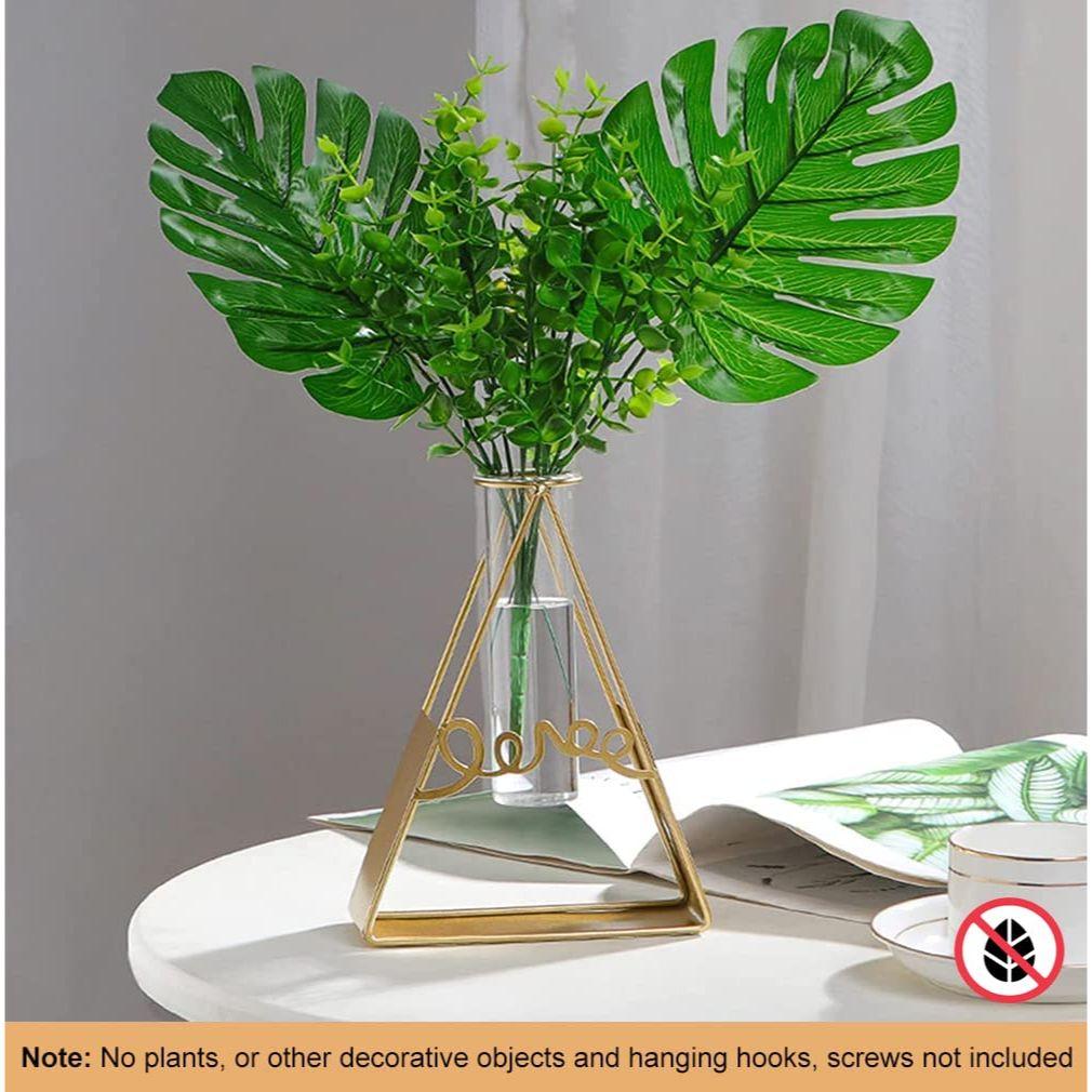 Glass Metal Frame Stand Flower Vase for Office Home Decoration and Environment