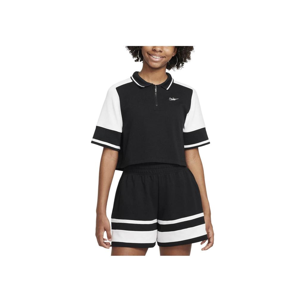 Nike Colorblock Polo Korte Mouw Sport Casual T-shirt Dames Tops Zwart Wit FV0188-010