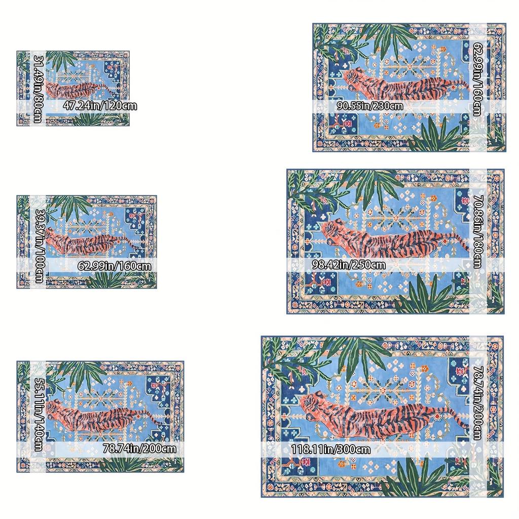 Crystal Velvet Non Slip Point Plast Soles Blue Hidden Tiger Pattern Carpet Sofa Pad Door Mat Bedroom Rug Home Decor