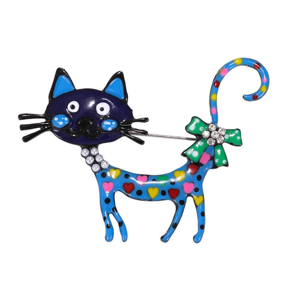 Rhinestone Vintage Enamel Brooch Retro Corsage Ornament Exquisite Dripping Oil Cat Brooch  for Gift