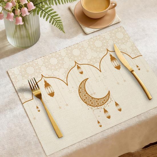 Ramadan Placemat Moon Heat Resistant Non-slip Star Lantern Mosque Table Mat Eid
