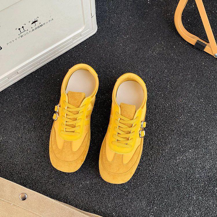 

Модная пряжка ремня ретро желтые немецкие тренировочные туфли женские весенне-летние новые кожаные мягкая подошва удобные повседневные спортивные туфли 40 жёлтый