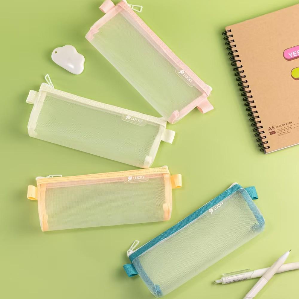 New Transparent Mesh Triangular Pencil Case - Large Capacity Student Makeup Bag