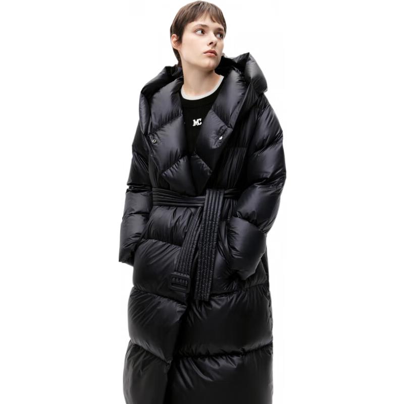 MO&Co. Women's Hooded Long Goose Down Jacket with Belt