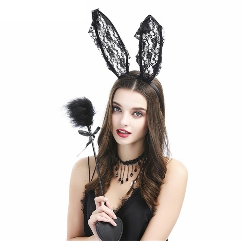 Women Cosplay Lace Hairband Rabbit Ear Headband LolitaStyle MaskedParty Headwear