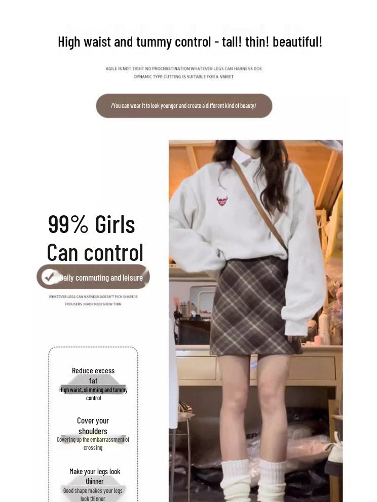 Woolen Retro Plaid High-Waisted A-Line Mini Skirt for Women - Autumn/Winter Hip-Hugging, Anti-Exposure, Versatile Design