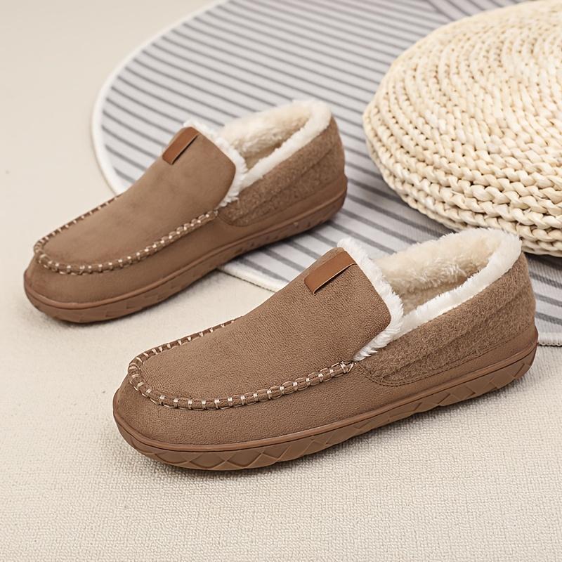 Men'S Thickened Indoor Slippers, Vintage Casual Fashion, Soft Sole, Round Toe, EVA Sole, Fabric Upper and Inner, for Winter Daily Casual Wear