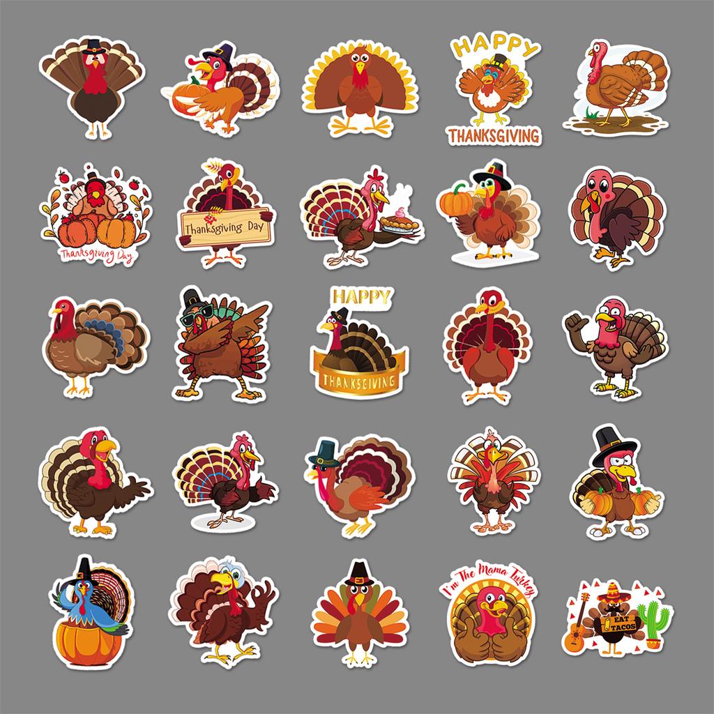 50 Türkei Doodle Persönlichkeit Cartoon Thanksgiving Tier Gaze DIY Mobile Koffer Aufkleber Wasserdicht