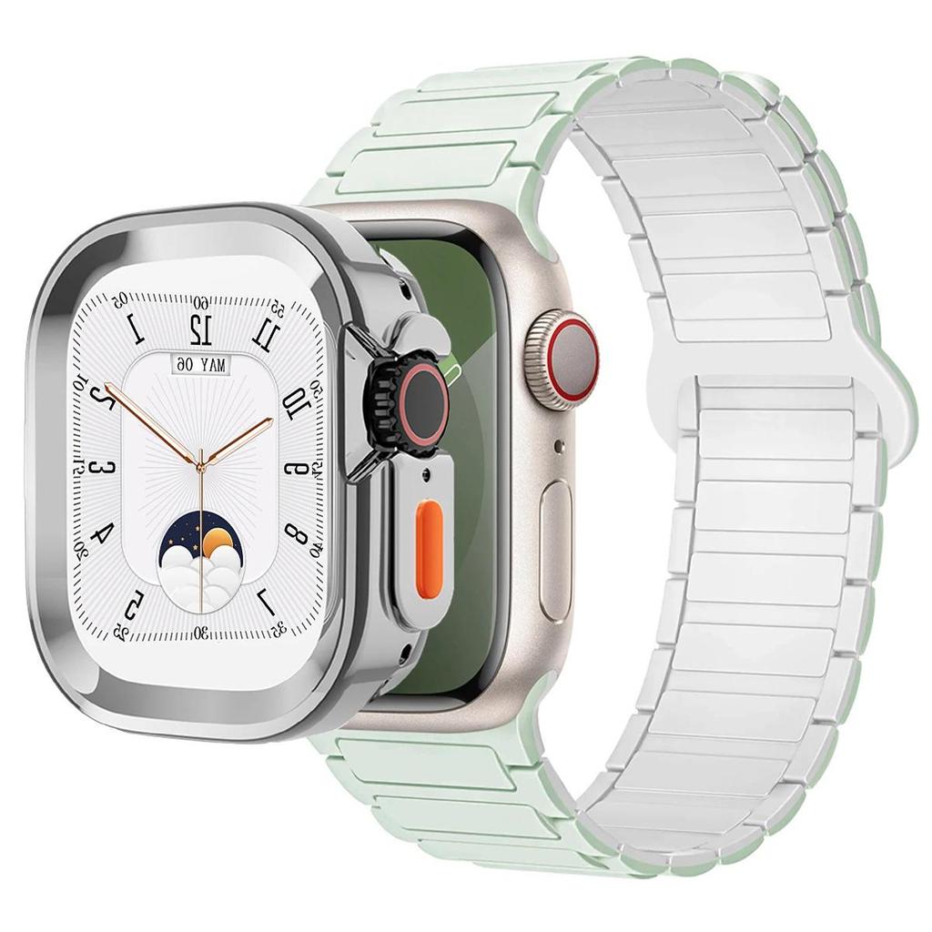 Magnetic Loop+silicone case for Apple Watch 42mm 46mm 44mm 40mm 49mm 45mm 41mm iWatch Series 11 SE 3 Ultra 3 10 9 8 7 6 5 Strap