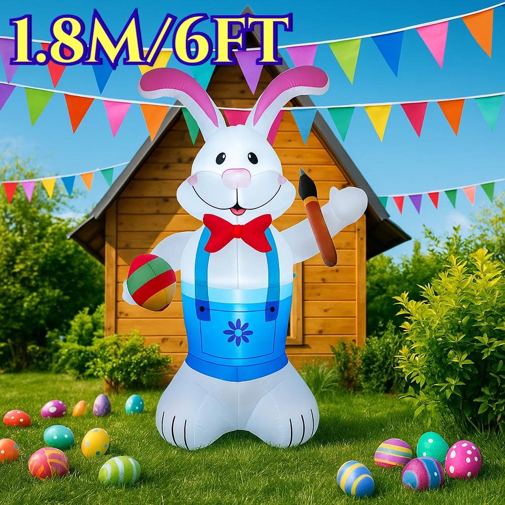 1.8M/6FT Easter Holiday Diy Decorations Printer Rabbit Party Inflatable Toys LED Lights Model Outdoor Decor Garden Ornaments