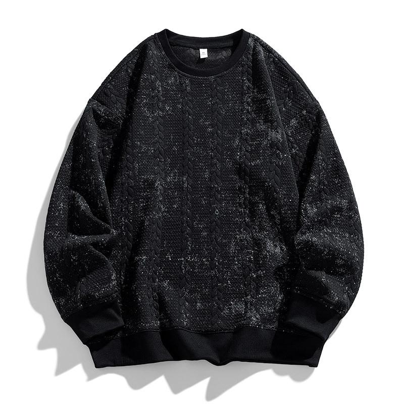 Jianchi Mall BB Jacquard Trui met Lange Mouwen en Ronde Hals Heren Lente en Herfst Top Ademend Basis T-shirt M