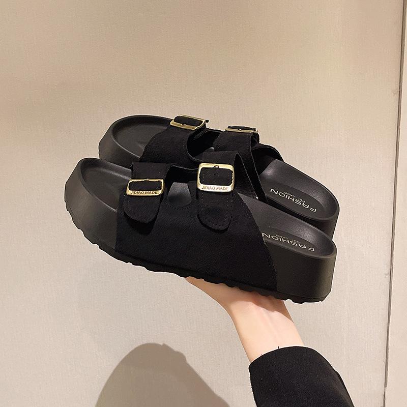 2025 summer new platform sandals with buckle sandals fashionable Korean version wear Birkenstock plus size sandals