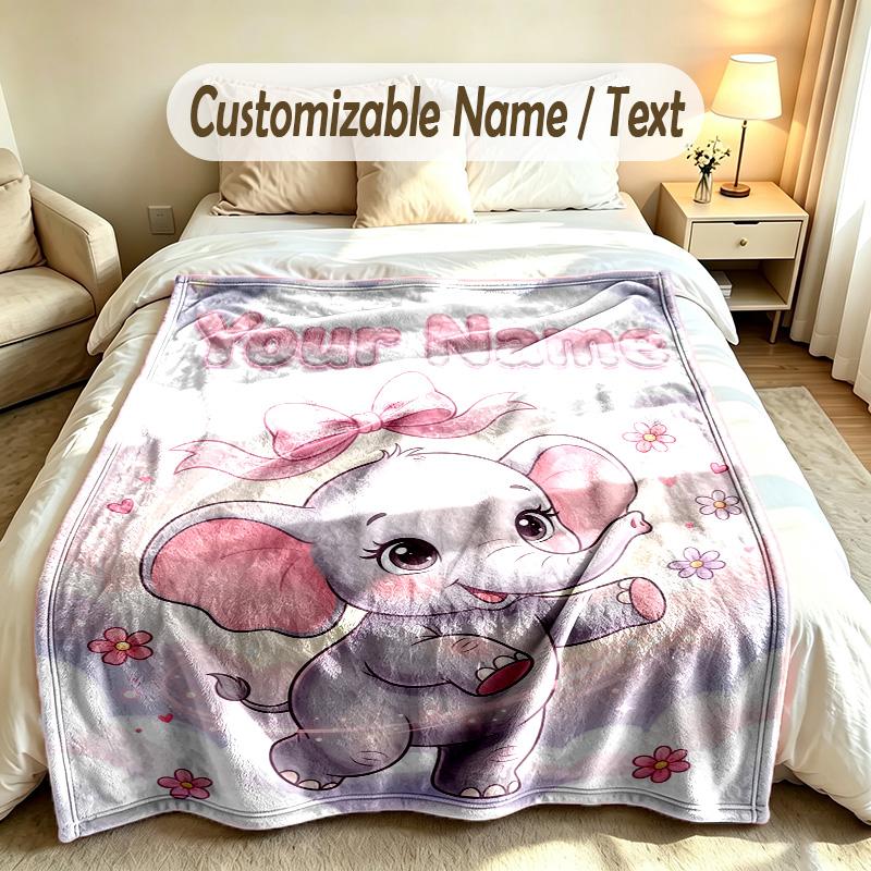 Olifant Thema Zachte Deken Gepersonaliseerd Aangepaste Naam Tekst Print Warme Deken Huis Sofa Slaapkamer Decor