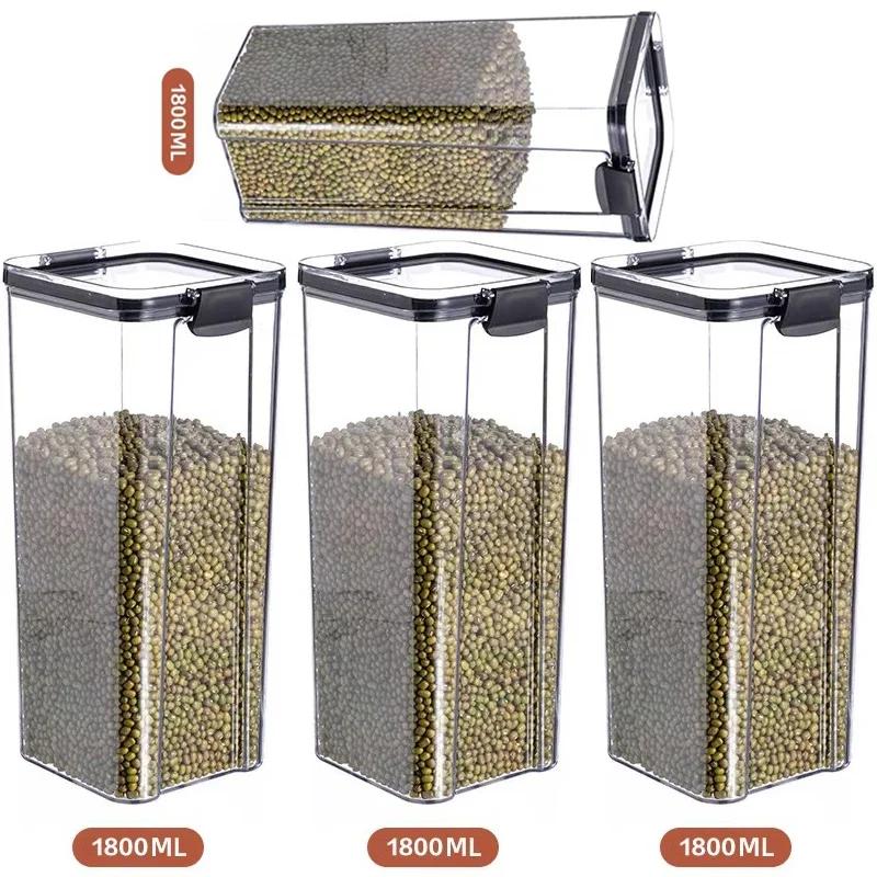 460/700/950/1300/1800ml Tjock Förseglad Förvaringstank Transparent Fyrkantig Förvaringslåda för Torkad Frukt Kök Spannmålsförvaringsburk Behållare