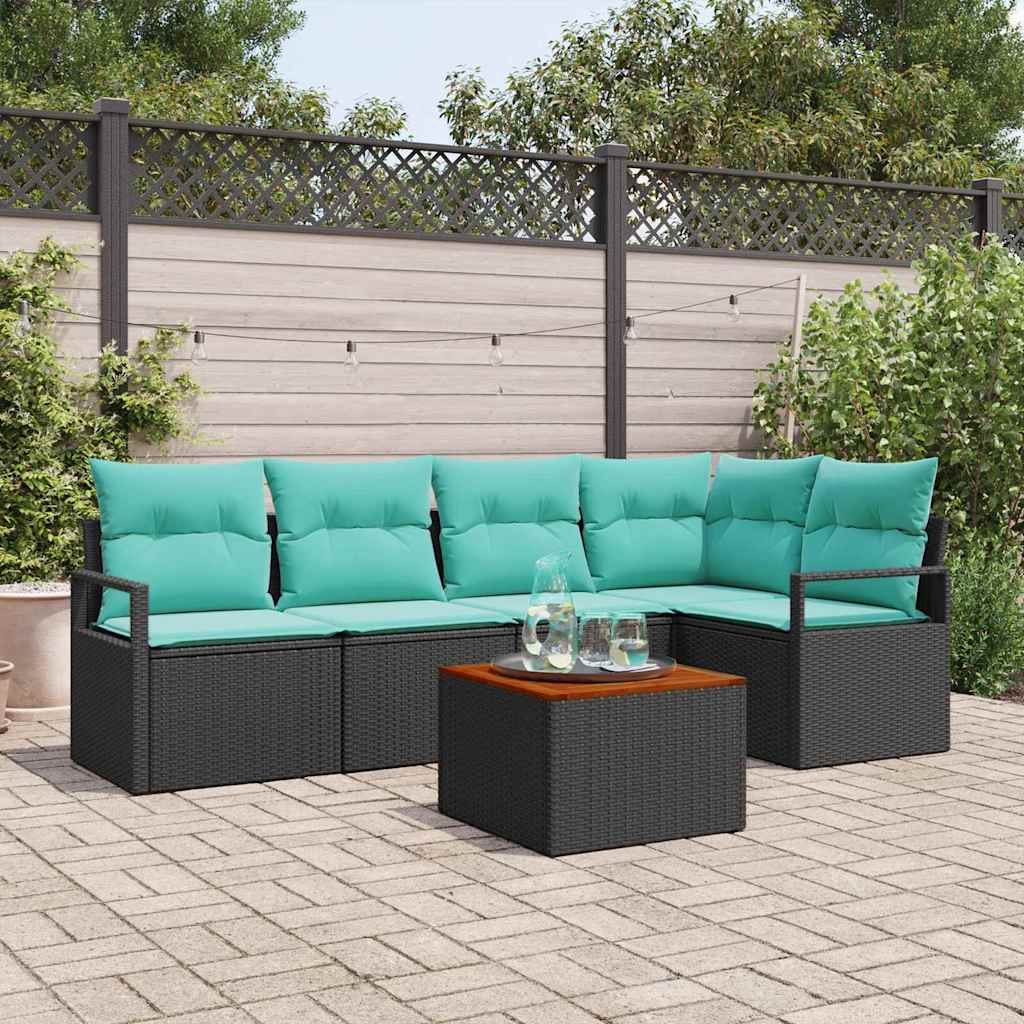 Garden Sofa Set with Cushions 6 pcs Black Poly Rattan