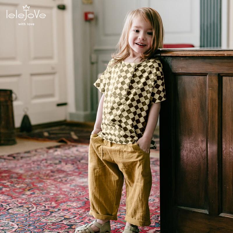LELE JOVE Kids' Nordic Checkered Short Sleeve T-Shirt