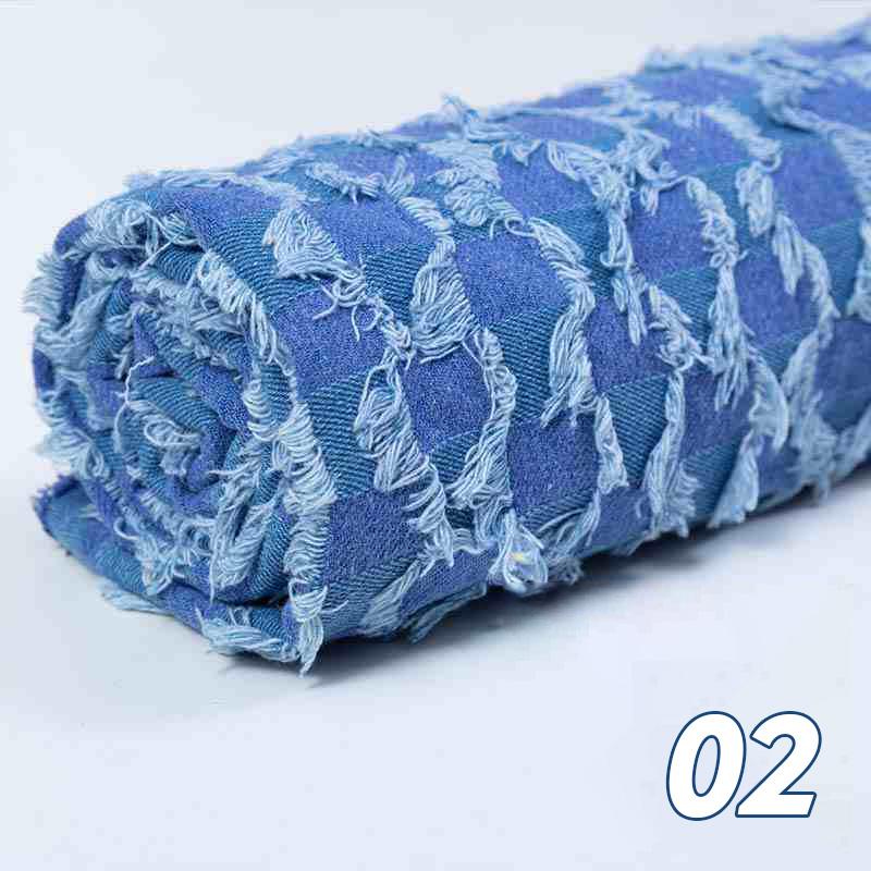 50x160cm Tassel Plaid Cotton Denim Fabric Retro Style Washed Denim Designer Fabric For DIY Coats Pants Sewing Textile Material