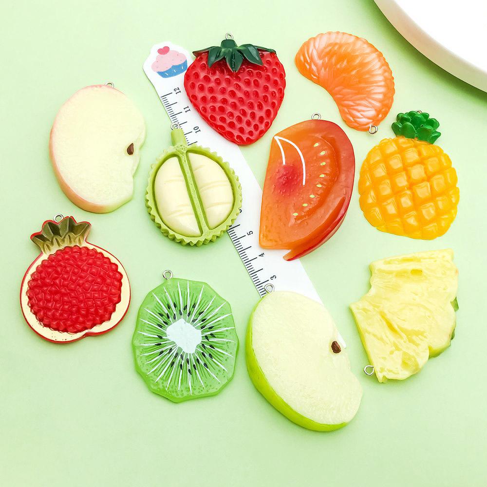 Set of 10 Large Colorful Resin Fruit Charms: Strawberry, Kiwi for DIY Bracelets & Necklaces