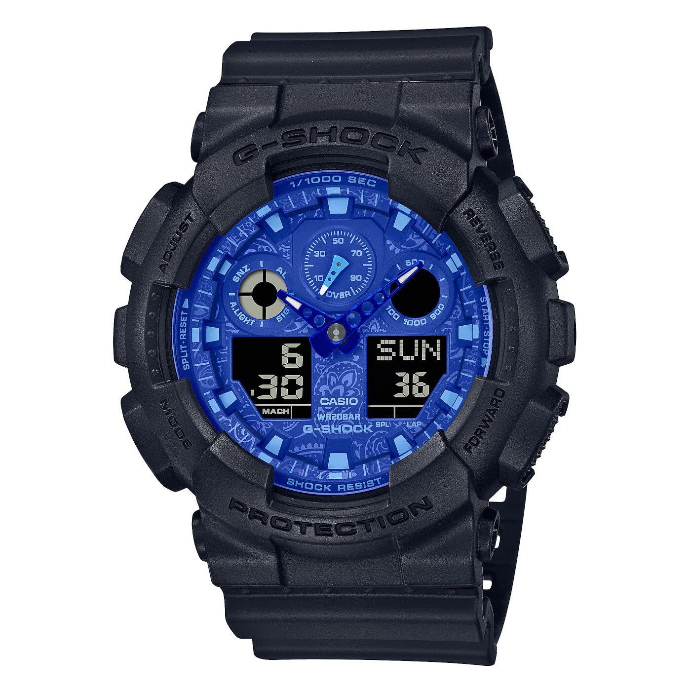Casio Men s Analog Digital Quartz Watch GA-100BP-1AER Black White Stripe Plastic Strap