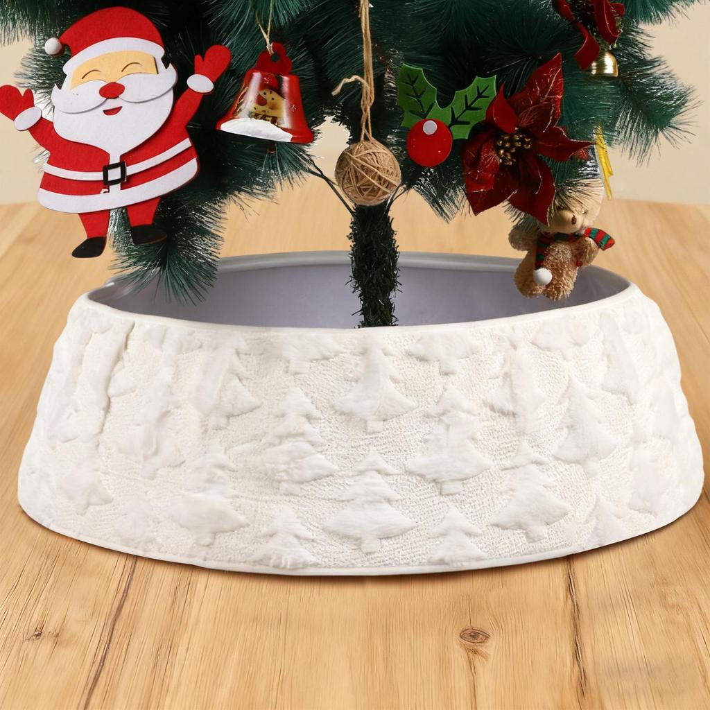 Vertical Diamond Plush Knitted Christmas Tree Skirt with Holiday Ornaments