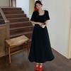 Dimanaf Women 2025 Plus Size Solid Dress Summer Vintage Dress Basic Long Casual Loose Black Dress Maxi