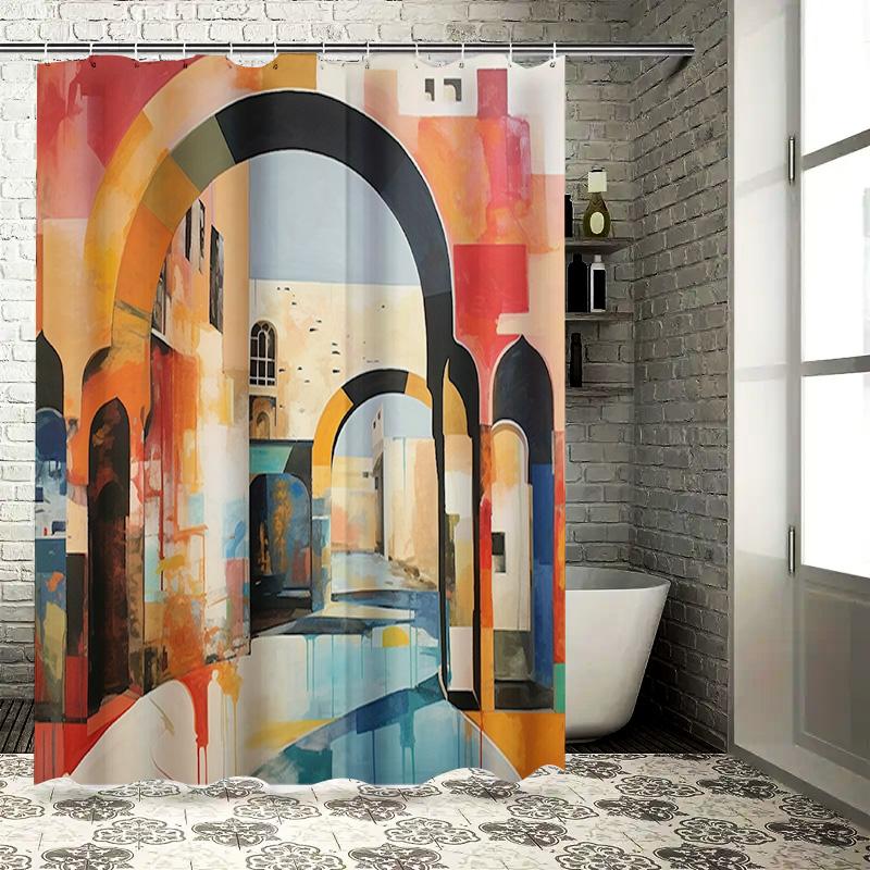 

Luxury Bathroom Shower Curtain Vintage Architecture Print For Home Decor In Orange, Red, Yellow Blue Colors Extra Large 180 X 24 W60H190(CM)-1 Pcs