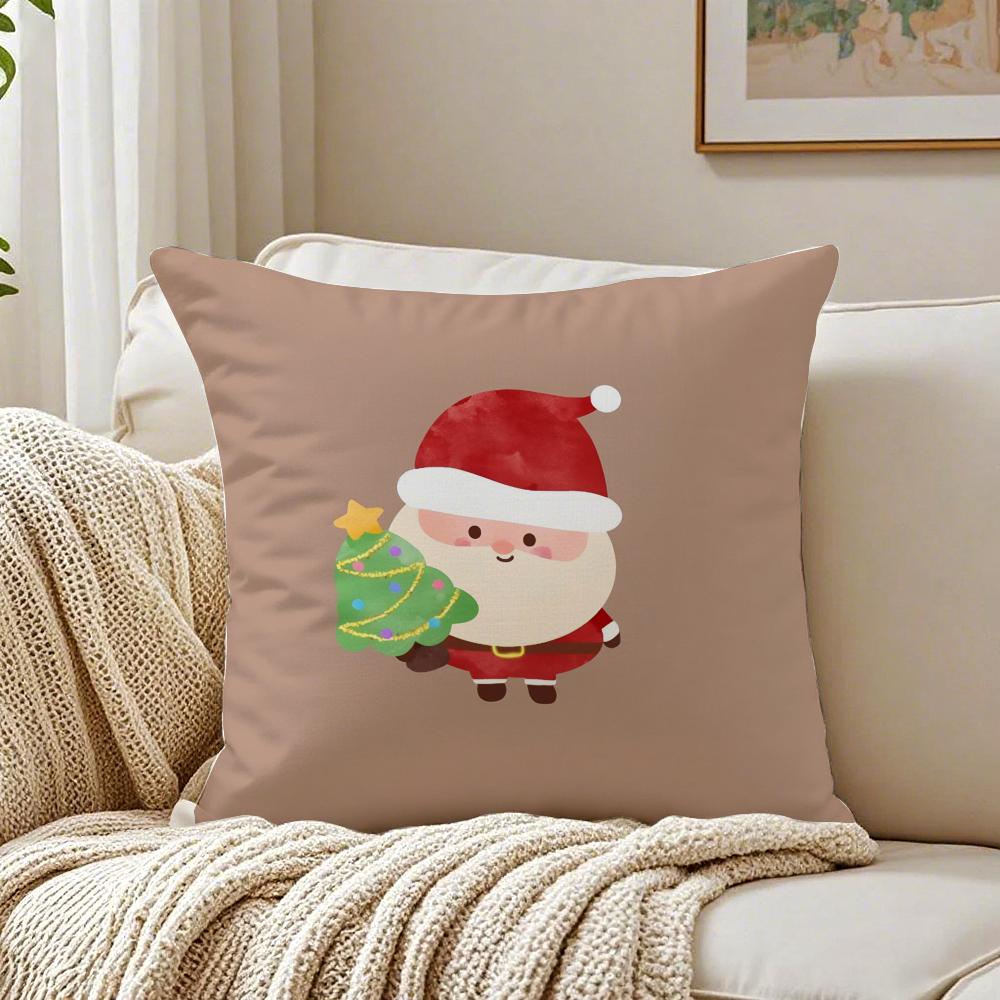 Cute Santa Claus Christmas Cushion Cover Linen Minimalist Soft for Sofa Bed Home Room Decor