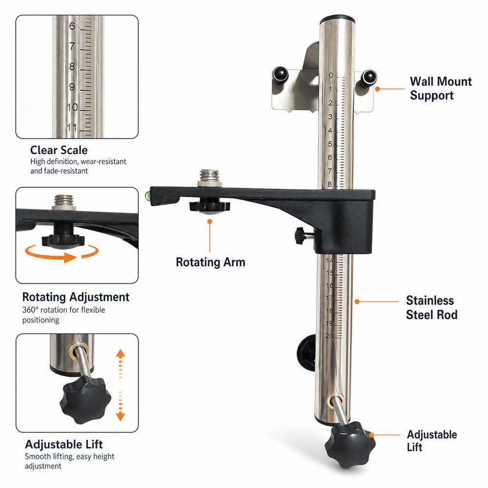 Stainless Steel Level Mount Holder Wall Mounted Laser Level Holder Wall Installation