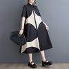 Summer Style Loose Large Size Print Splicing Casual Simple Sweet Short-sleeved Dress