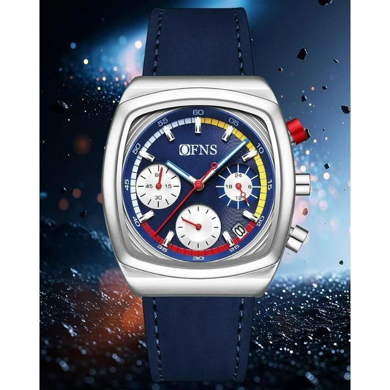 Square Dial Chronograph Quartz Watches for Men Fashion Leather Strap Casual Sport Wristwatch with Date Display Waterproof Luminous